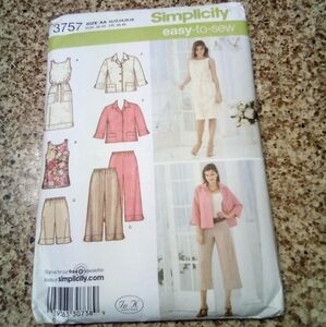 Simplicity Pattern 3757 Women's Cropped Pants Shorts Dress Tunic Jacket 10-18